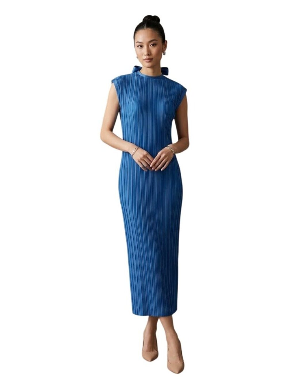 Atlein x RTR Navy Plisse Midi Dress in Blue XSmall Womens